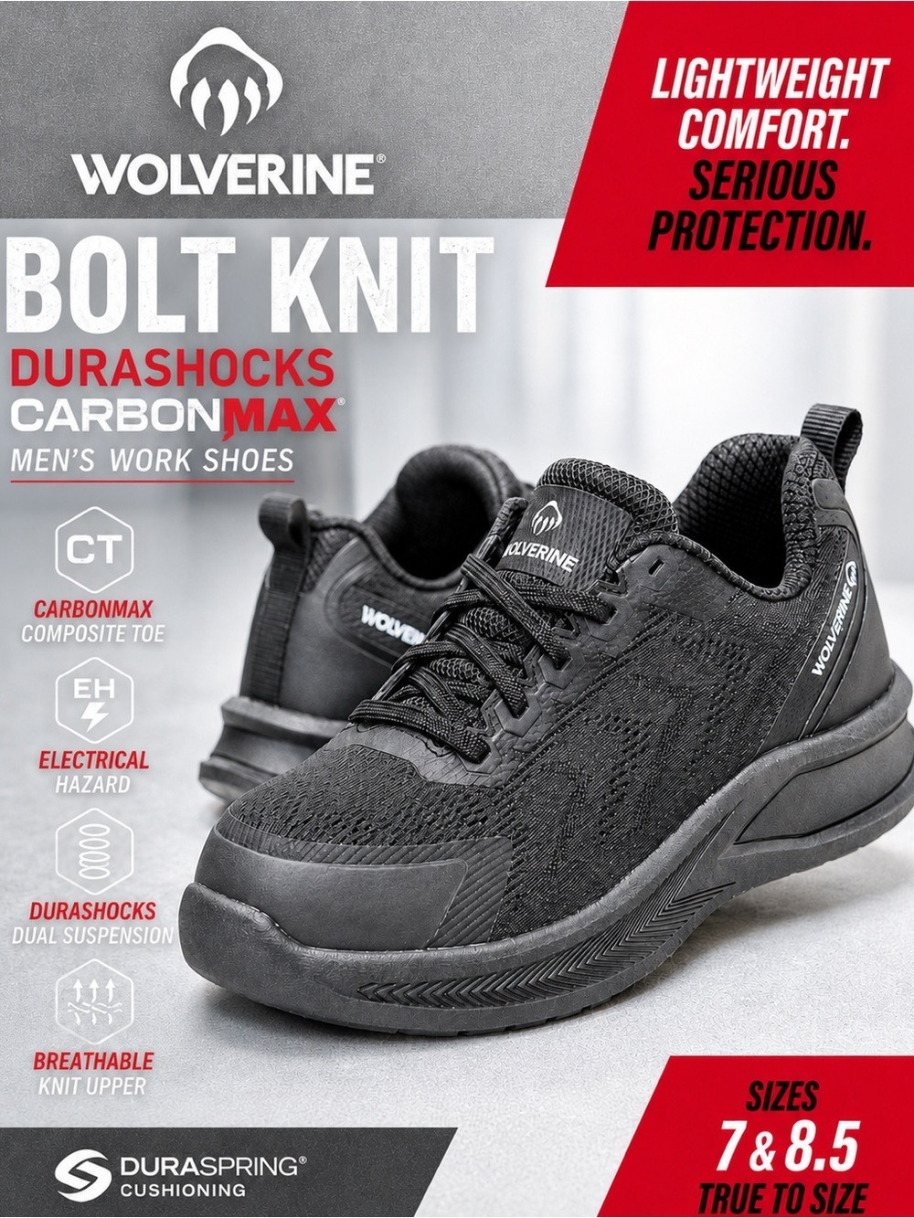 NIB Women’s Wolverine Bolt Knit DuraShocks CarbonMAX Composite Toe Work Shoes